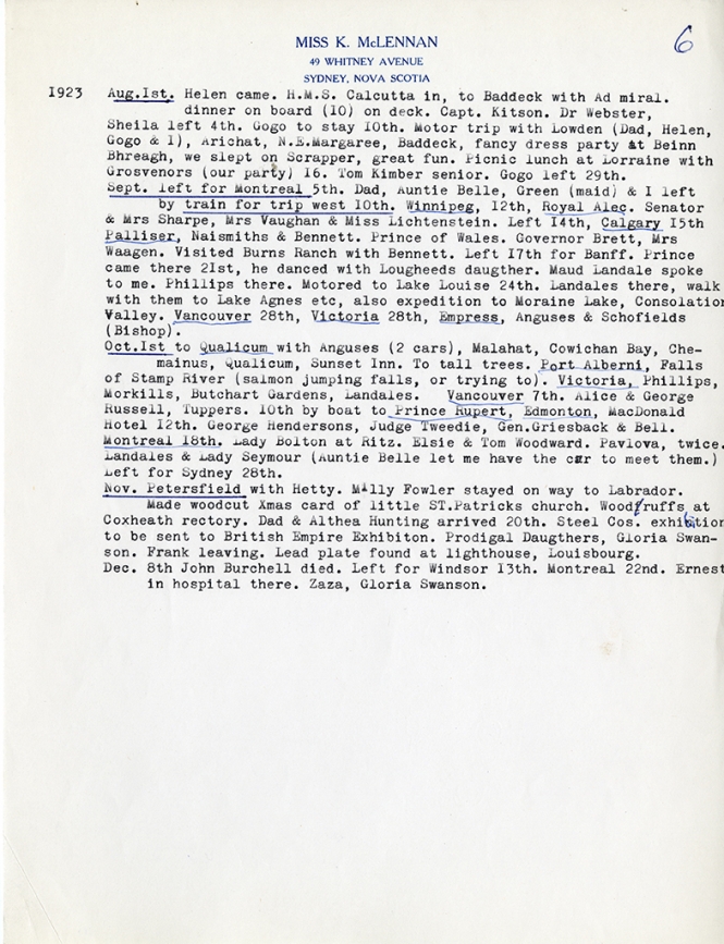 Katharine McLennan's Diary